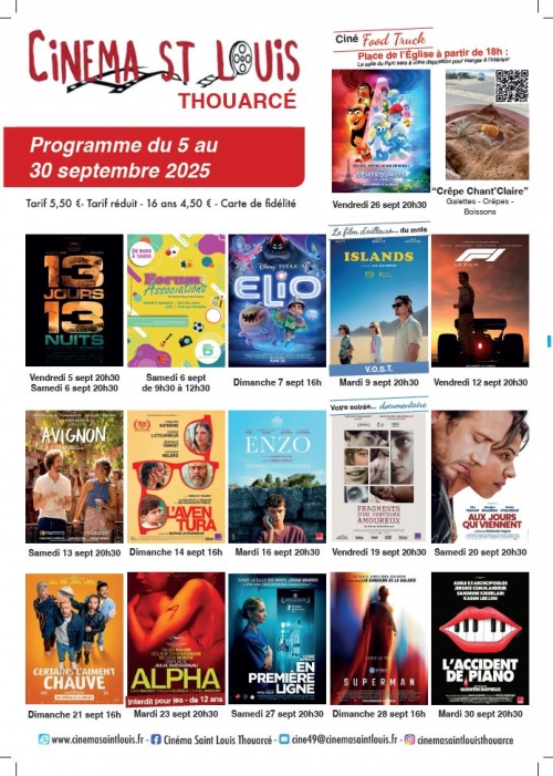 Programme séances cinéma mois de septembre.