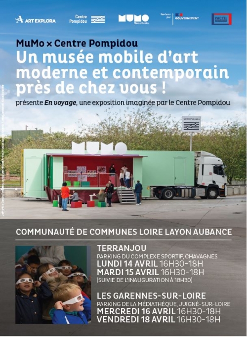 Affiche de présentation du musée mobile d'art moderne et contemporaine (MUMO) sur Terranjou et les Garennes-sur-Loire.