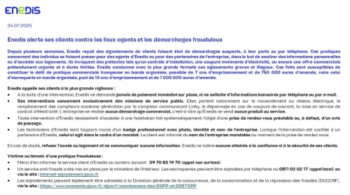 Fraude personne se faisant passer pour des agents d'ENEDIS.