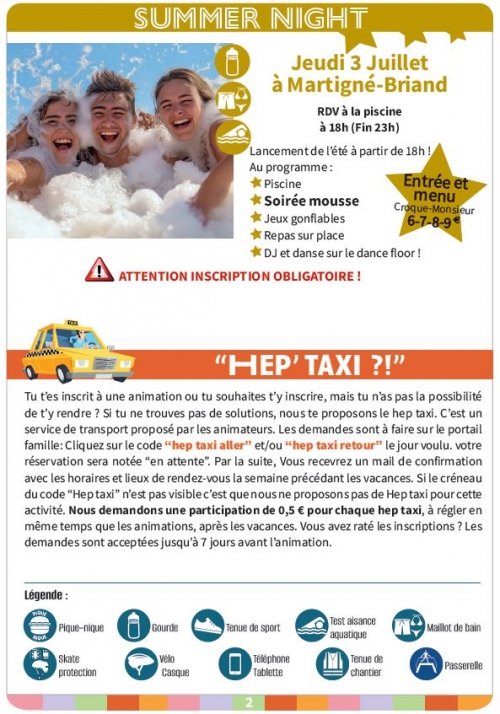Affiche soirée à la piscine de Martigné-Briand le 3 juillet 2025.